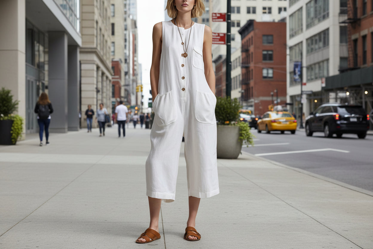 Women's Retro Sleeveless Wide-Leg Cropped Jumpsuit FitiqueFit