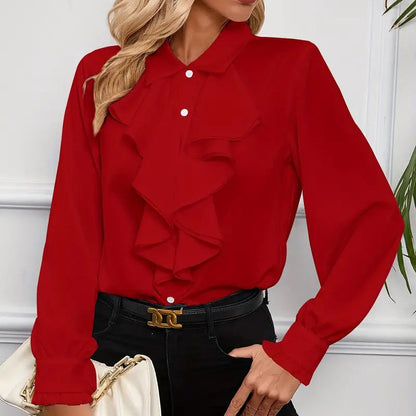 Women’s Ruffled Collared Blouse | Long Sleeve Dressy Work Top FitiqueFit