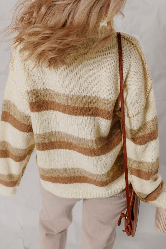 Stripe Reverse Seam Drop Shoulder Baggy Sweater Shop Style & More | Fresh Looks, Everyday Deals & Free Shipping