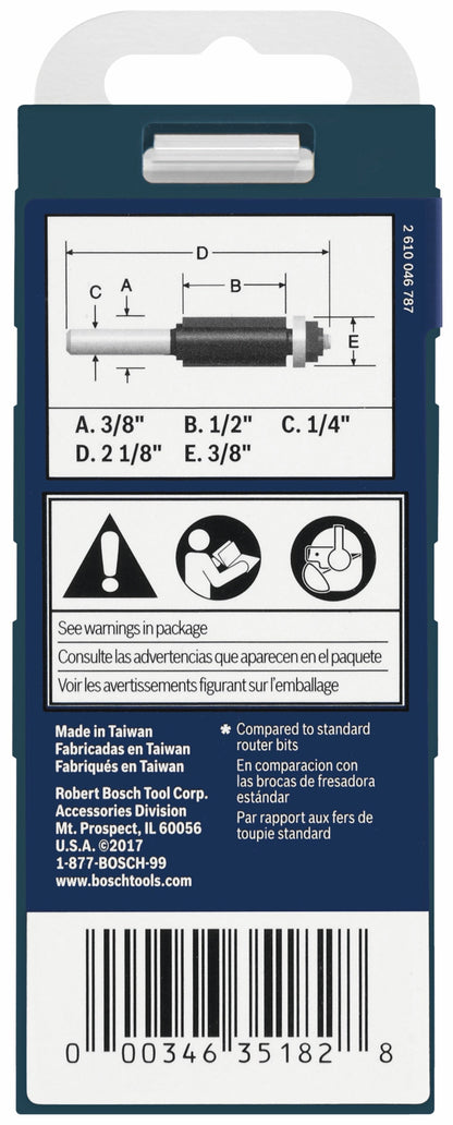 BOSCH 85269MC 3/8 In. x 1/2 In. Carbide-Tipped Double-Flute Flush Trim Router Bit VM Hardware