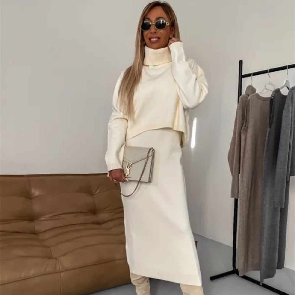 2pcs Sweater Suit Winter Fashion Turtleneck Pullover And Sleeveless Long Dress Womens Clothing Grayceful LLC