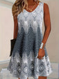 Plus Size Printed V-Neck Sleeveless Midi Dress – A-Line, Loose Fit FitiqueFit