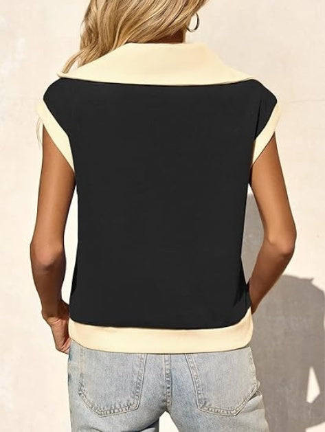 Fisoew Color‑Block Half‑Zip Polo Sweatshirt FitiqueFit