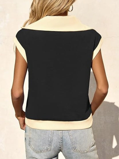 Fisoew Color‑Block Half‑Zip Polo Sweatshirt FitiqueFit