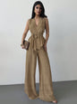 Women's Lace-Up V-Neck Vest & Pants Two-Piece Set – Elegant Commuter FitiqueFit