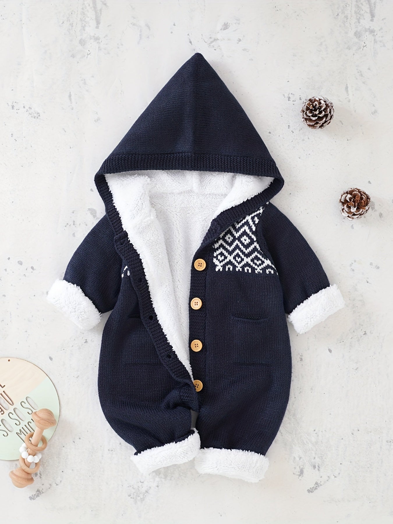 Newborn Boys And Girls Knitted Jumpsuit With Long Sleeve Hooded Pants Jumpsuit NovaCart