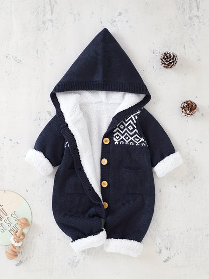 Newborn Boys And Girls Knitted Jumpsuit With Long Sleeve Hooded Pants Jumpsuit NovaCart