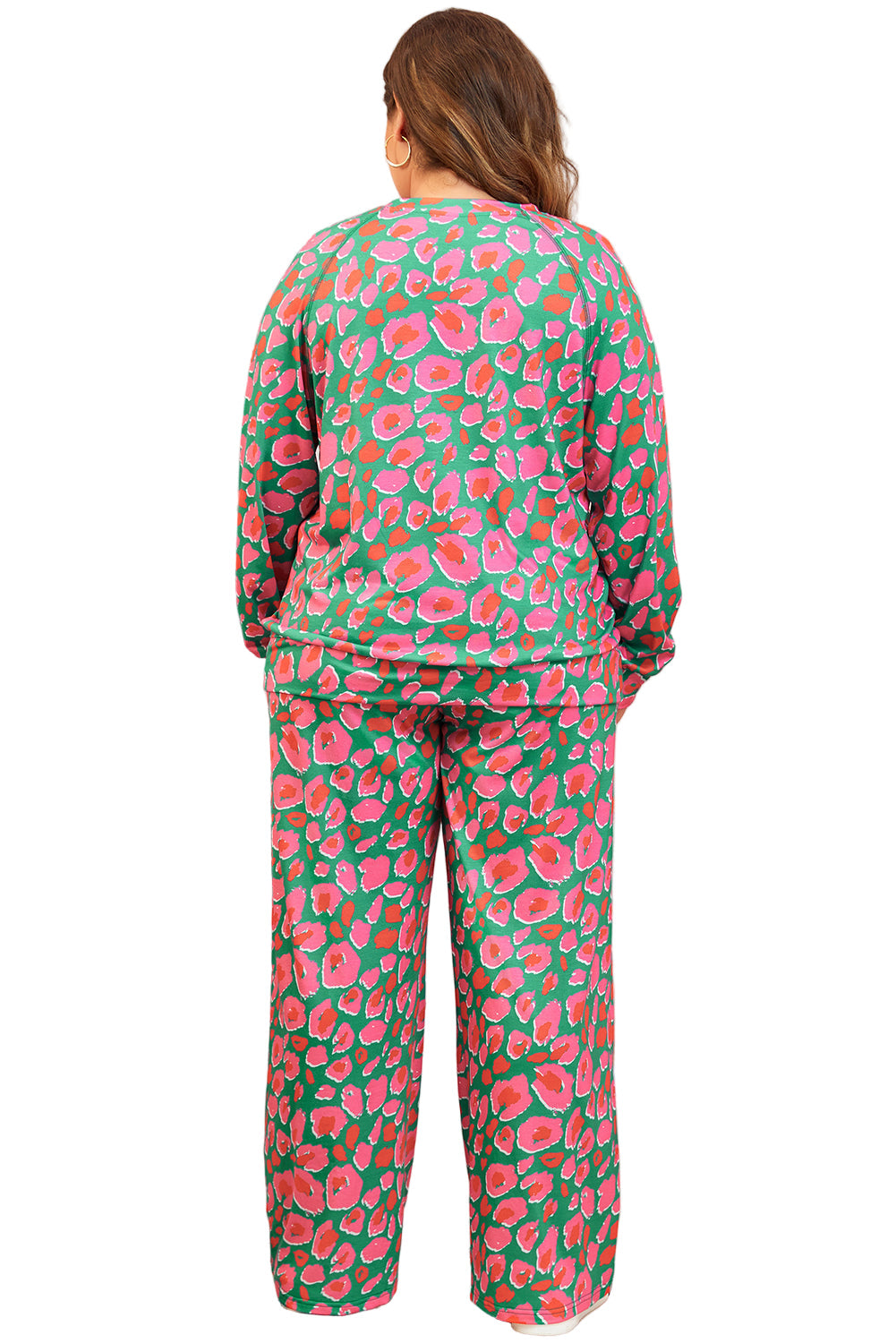 Green Plus Size Printed Long Sleeve and Pants Lounge Set Garden Naked Curves