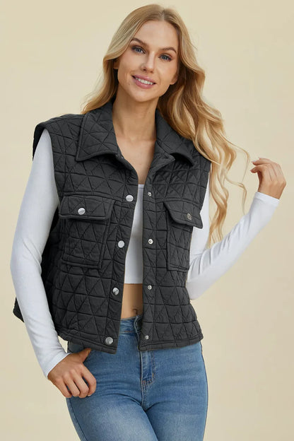 Double Take Full Size Pocketed Texture Snap Down Vest Coat New Era Fashion LLc