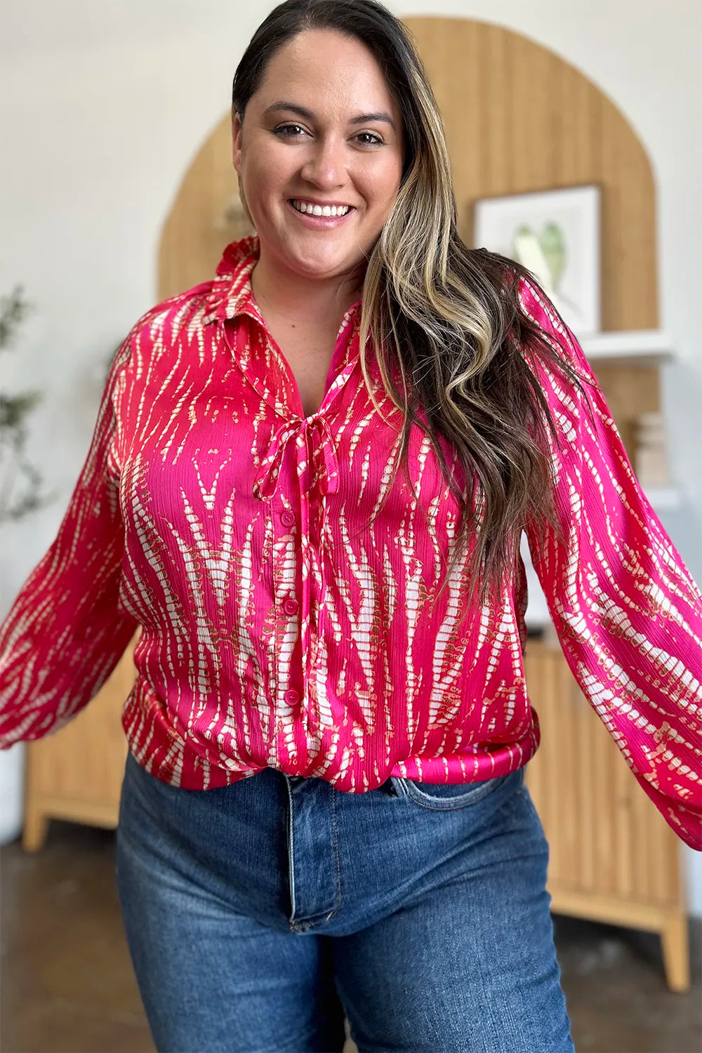 Double Take Full Size Printed Button Up Long Sleeve Shirt New Era Fashion LLc