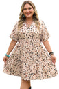 Beige Printed Surplice V Neck Cuffed Sleeve Empire Waist Plus Size Dress Garden Naked Curves