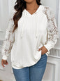 Women's Round-Neck Hollow-Out Lace Paneling Long Sleeve Pullover – White FitiqueFit