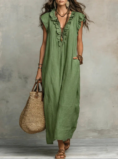 Women's Sleeveless Ruffle Pocket Maxi Dress FitiqueFit