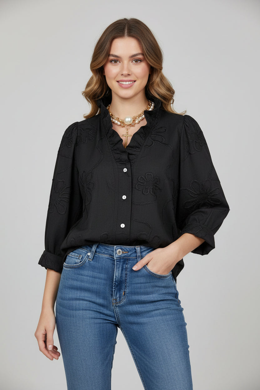Women’s Lace Embroidered Cotton Linen Blouse FitiqueFit