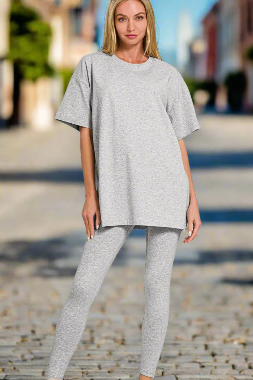 Zenana Cotton Round Neck Top & Legging Set FitiqueFit