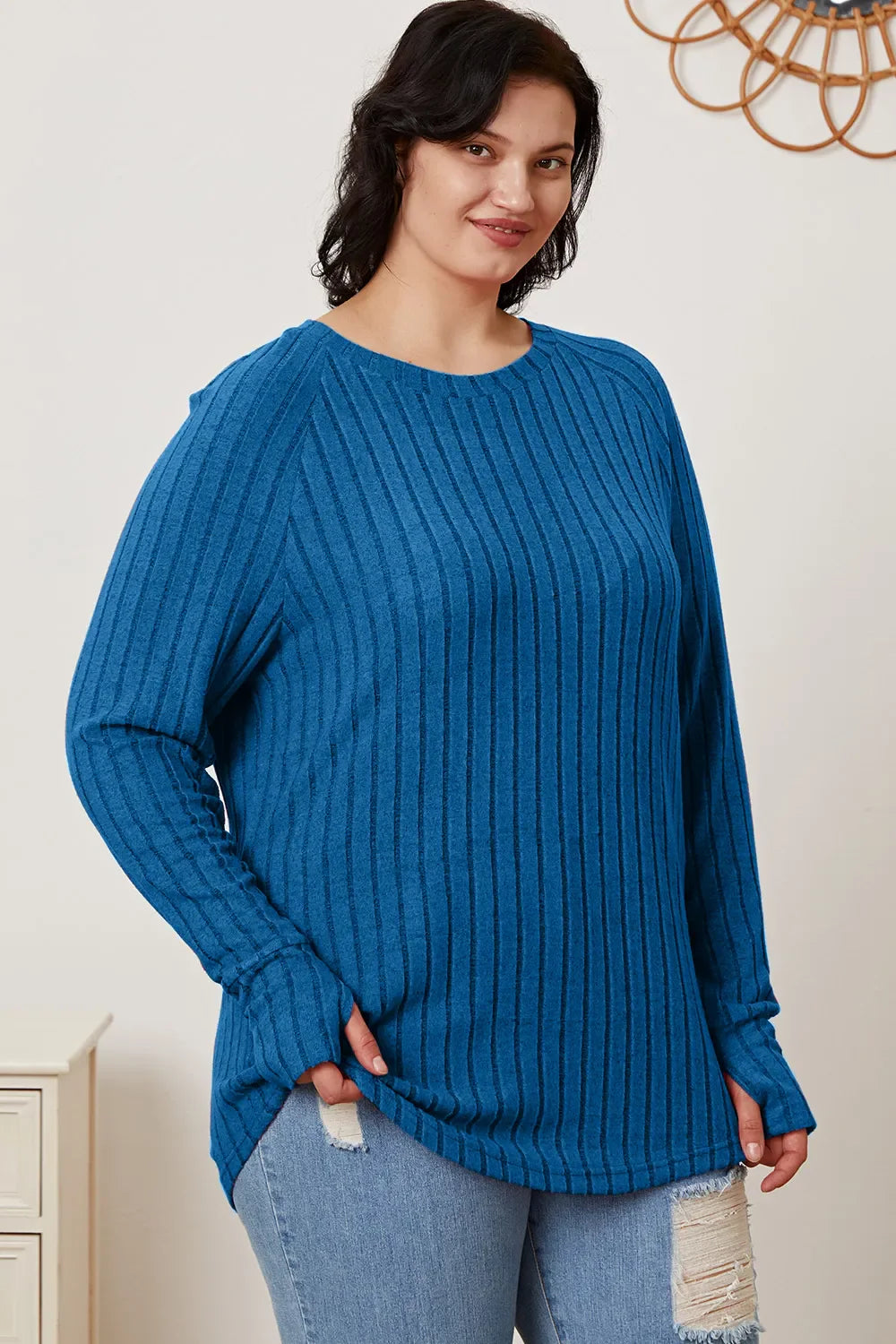 Basic Bae Full Size Ribbed Thumbhole Sleeve T-Shirt New Era Fashion LLc