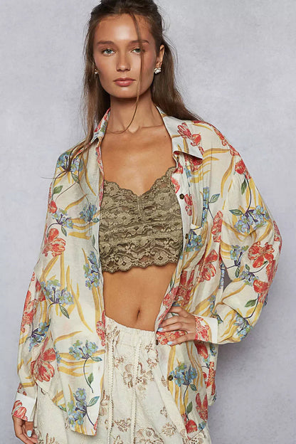 POL Floral Print Button Down Long Sleeve Shirt West2East Surf