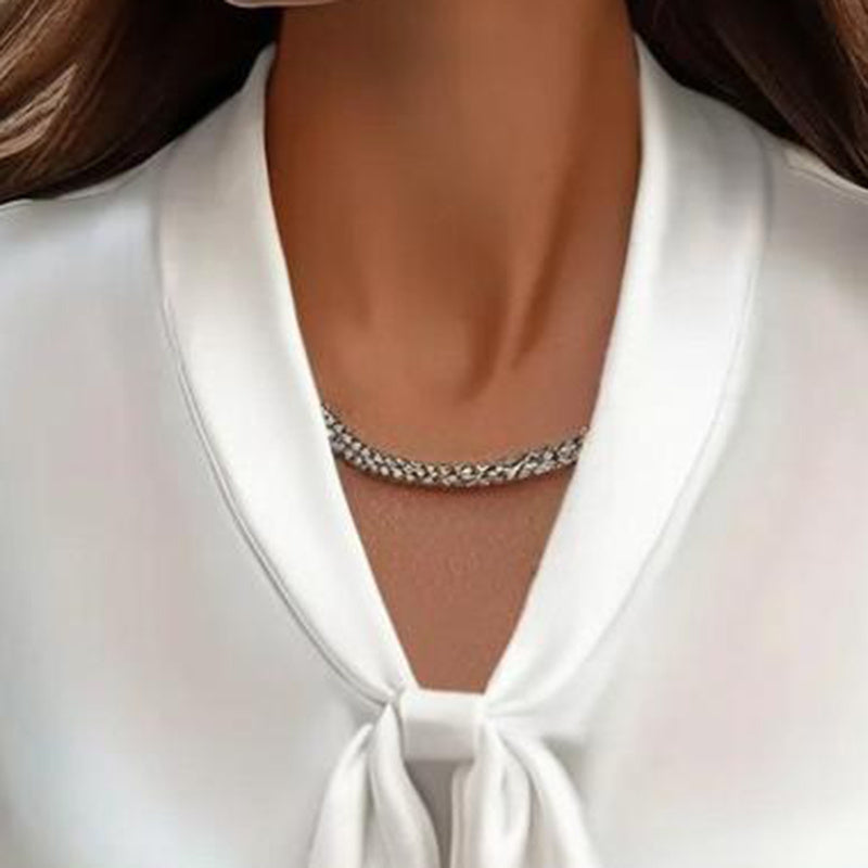 Elegant Satin Ribbon Blouse — Long Sleeve Button-Down Work Shirt FitiqueFit