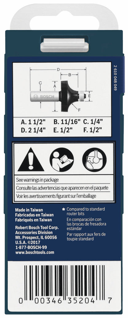 BOSCH 85297MC 1/2 In. x 11/16 In. Carbide-Tipped Roundover Router Bit VM Hardware