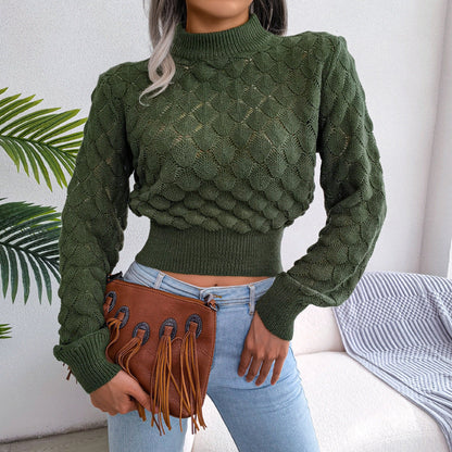 3D Diamond Long Sleeve Cropped Knit Sweater FitiqueFit