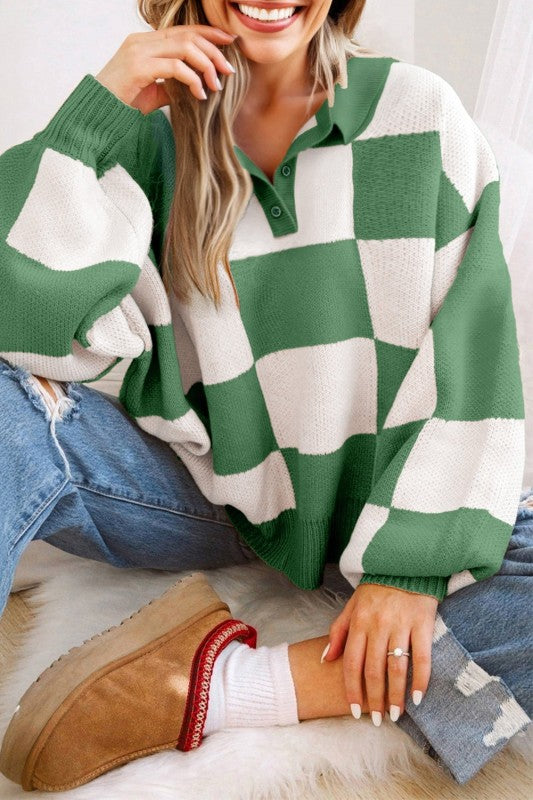 Checker Collared Long Sleeve Sweater Shop Style & More | Fresh Looks, Everyday Deals & Free Shipping