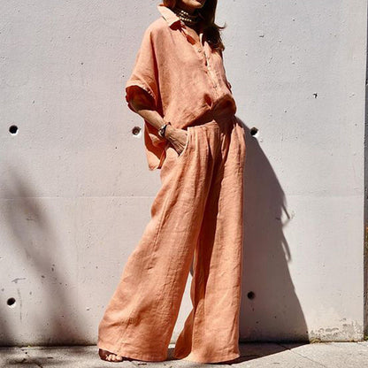 Women's Fashion Solid Color Loose Cotton And Linen Tops Pants Suit See size chart under “more details” The Fashion Celestial