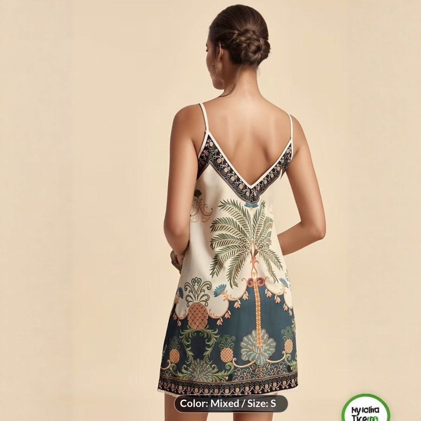 European and American-Style Tropical Print V-Neck Slip Dress FitiqueFit
