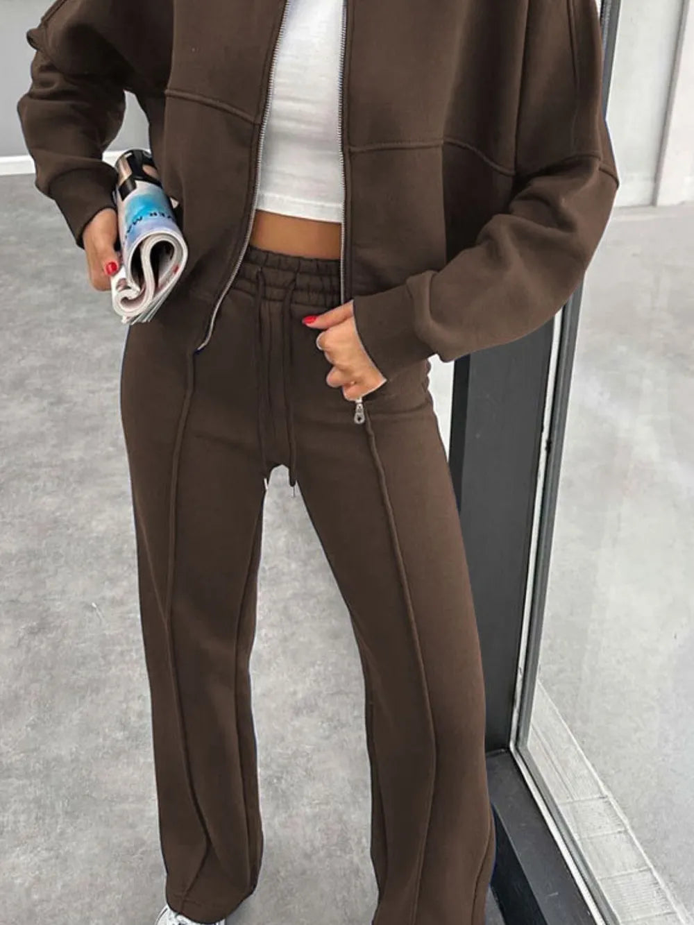 Baseball Collar Zip Up Outerwear and Drawstring Pants Set New Era Fashion LLc