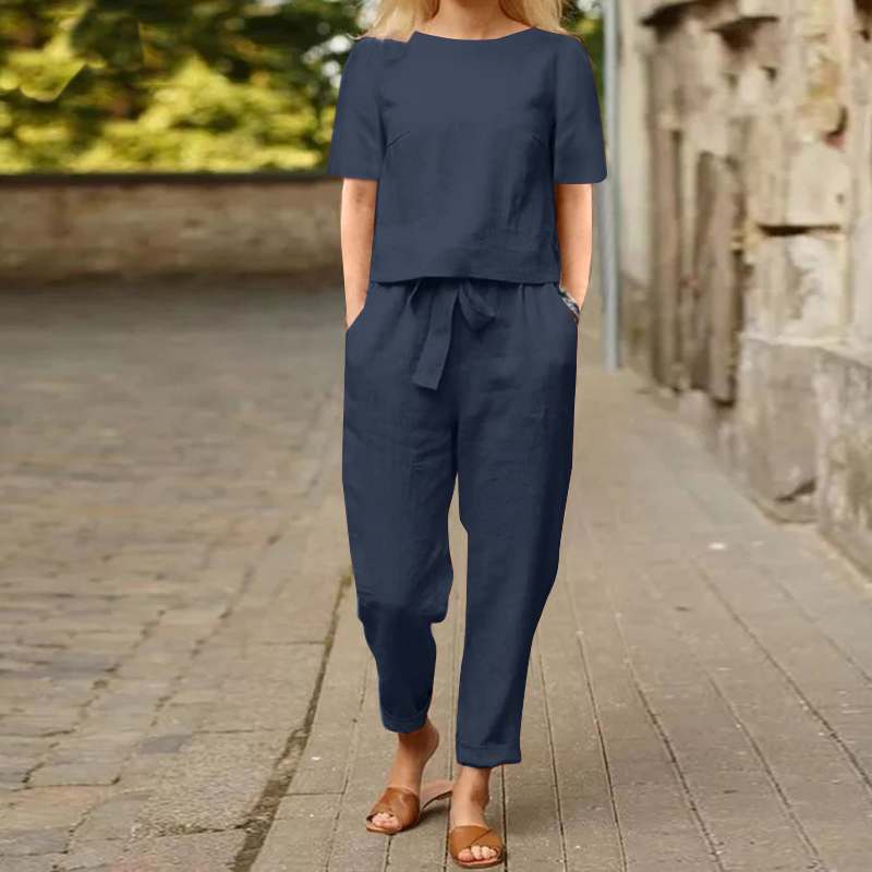 Wide-Leg Pants Two-Piece Set – Solid Color Casual Lounge Suit FitiqueFit