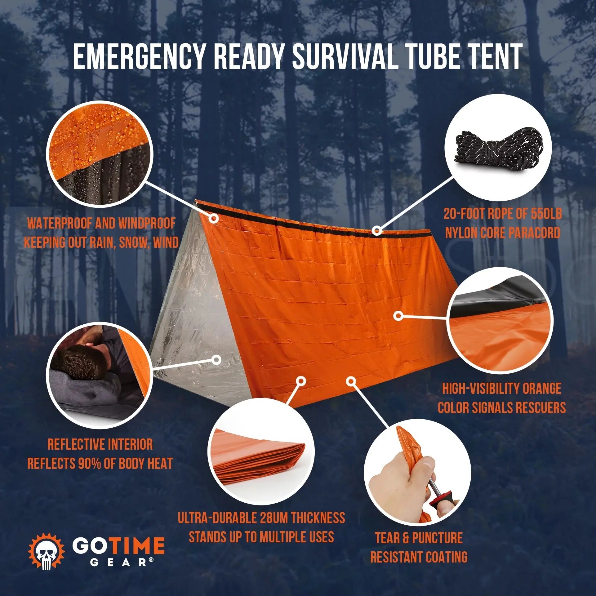 Go Time Gear Life Tent: Ultimate 2-Person Emergency Survival Shelter - Waterproof Thermal Tube Tent in Vibrant Orange