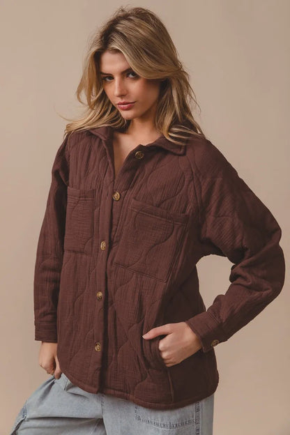 BiBi Quilted Wrinkle Gauze Long Sleeve Shacket West2East Surf