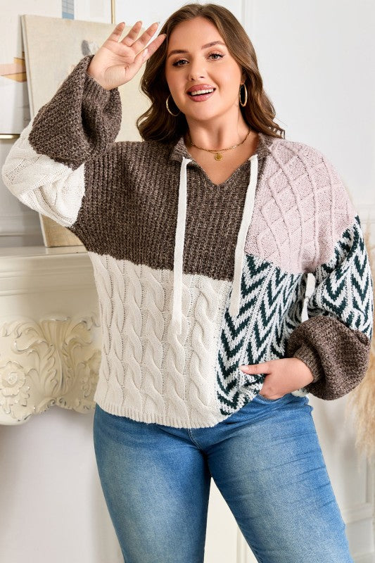 Plus Size Colorblock Cable Knit Tie Back Sweater Shop Style & More | Fresh Looks, Everyday Deals & Free Shipping