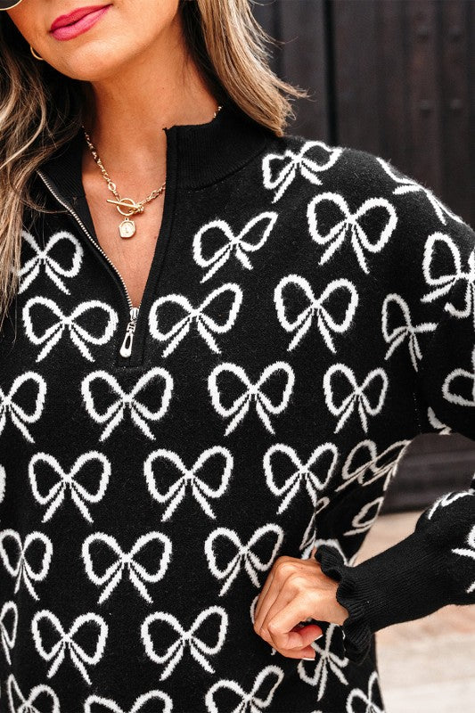 Bow Zipped Collar Drop Shoulder Sweater Shop Style & More | Fresh Looks, Everyday Deals & Free Shipping