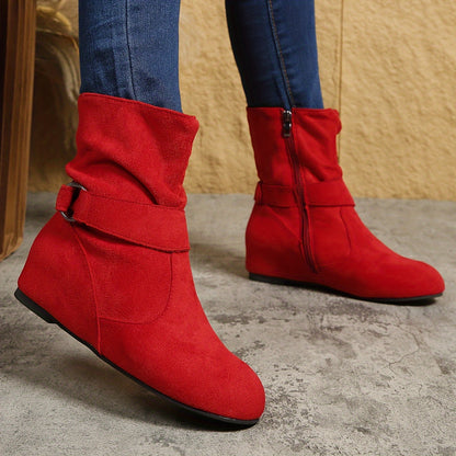 1.18inch Inner Height Increase Women's Short Boots with Flat Sole, Buckle Closure, Comfortable, Warm, and Lightweight, Women Shoes NovaCart