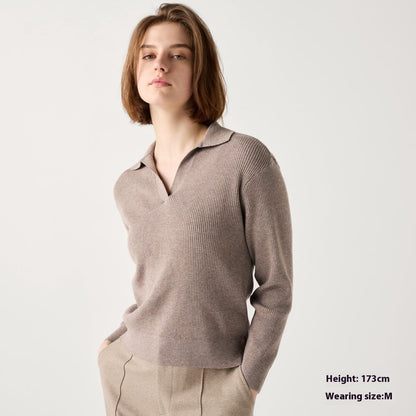Women’s Ribbed Half-Open Collar Sweater FitiqueFit