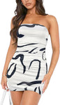Women's Tube Top Printed Pleated Pullover Hip Wrap Short Dress FitiqueFit