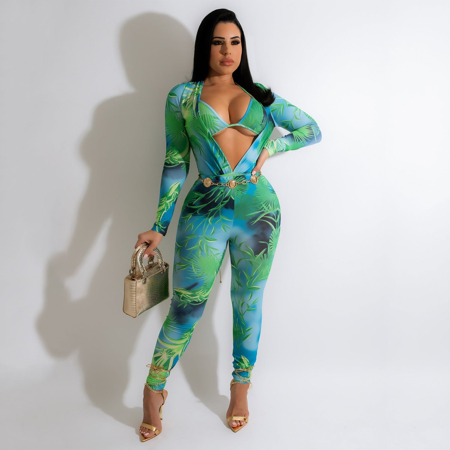 Women's Fashion Bodysuit Print Bodysuit Long Sleeve Pants Set New Era Fashion LLc
