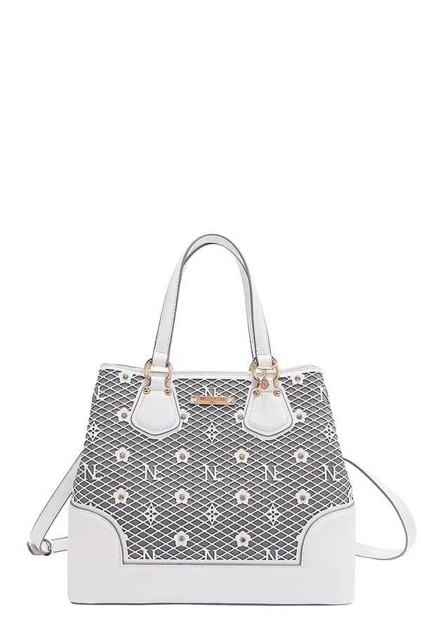 Nicole Lee USA Monogram Pattern Handbag with Rhinestones Decor New Era Fashion LLc