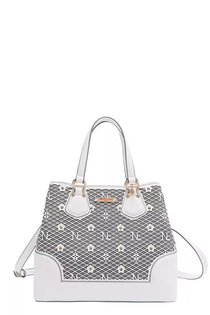 Nicole Lee USA Monogram Pattern Handbag with Rhinestones Decor New Era Fashion LLc