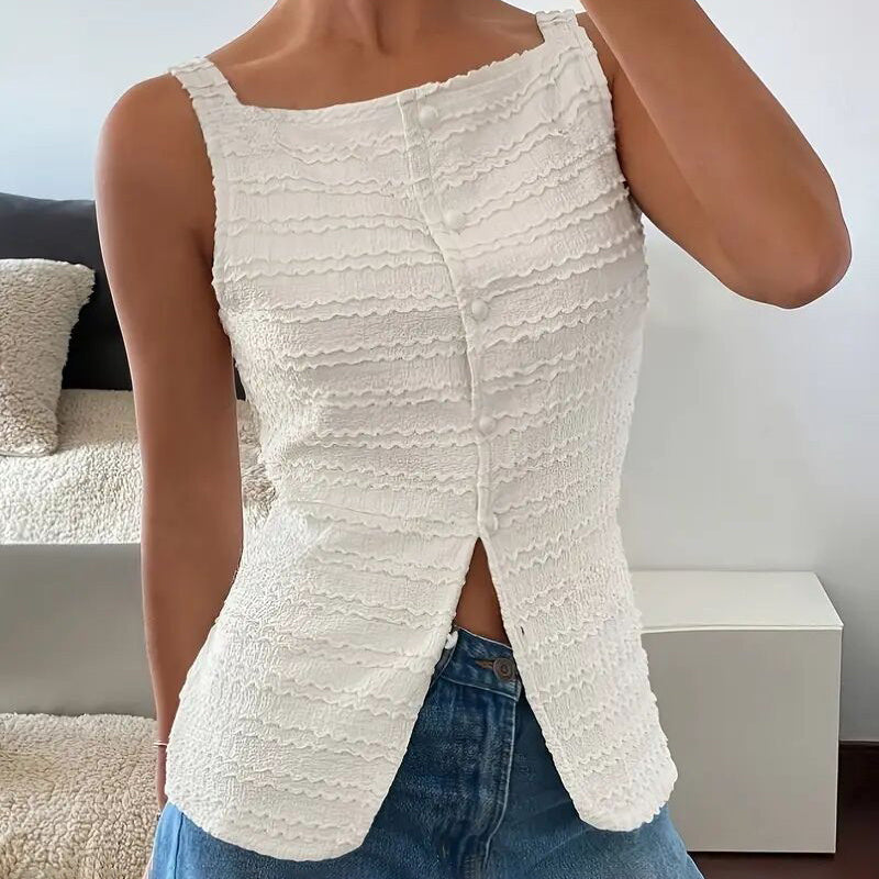 Trendy Square Neck Button Up Vest Top Y2k Going Out Tank Tops FitiqueFit