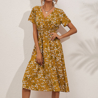 V-Neck Floral Print A-Line Satin Maxi Dress | 8 Colors FitiqueFit