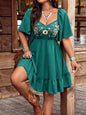 Women's Floral Embroidered Ruffle Short-Sleeve Midi Dress FitiqueFit