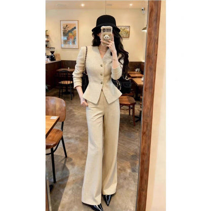 Waist-Grabbing Beige Coat and Wide Leg Pants Set FitiqueFit