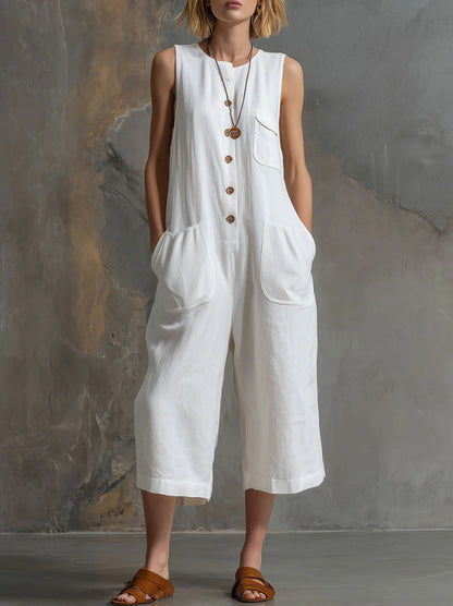 Women's Retro Sleeveless Wide-Leg Cropped Jumpsuit FitiqueFit