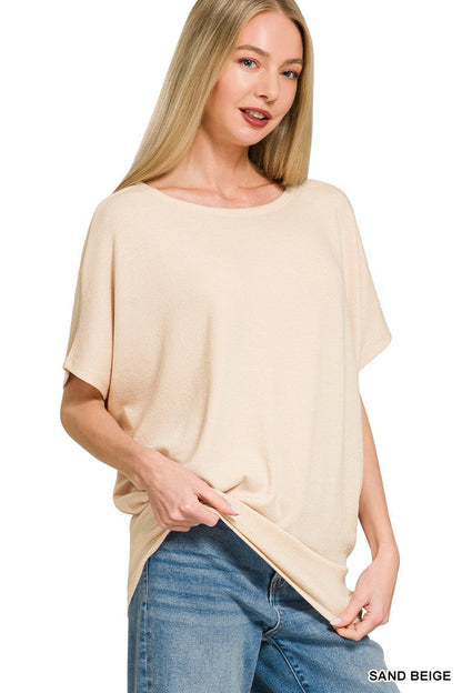 Zenana Hacci Dolman Sleeve Boat Neck Top New Era Fashion LLc