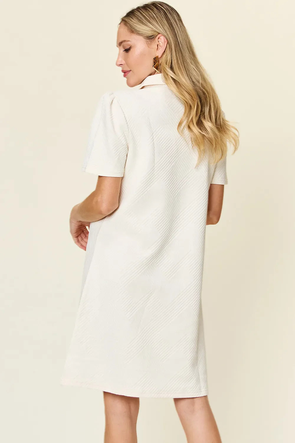 Double Take Full Size Texture Collared Neck Short Sleeve Dress West2East Surf
