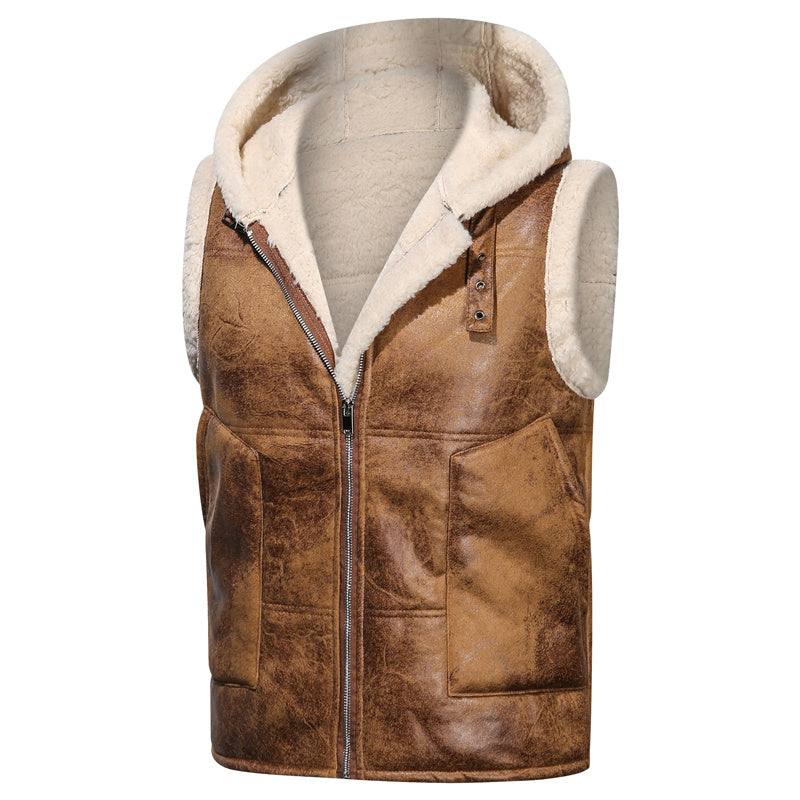 Men's Faux Fur-Lined Hooded Vest, Thickened and -Lined, Fashionable Windproof and Warm Outer Jacket for Men NovaCart