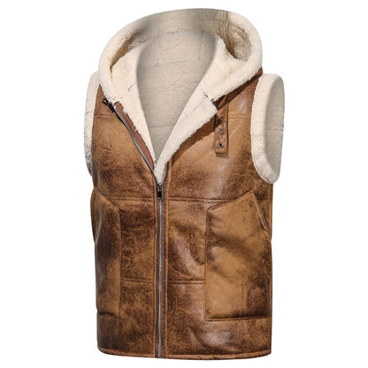 Men's Faux Fur-Lined Hooded Vest, Thickened and -Lined, Fashionable Windproof and Warm Outer Jacket for Men NovaCart
