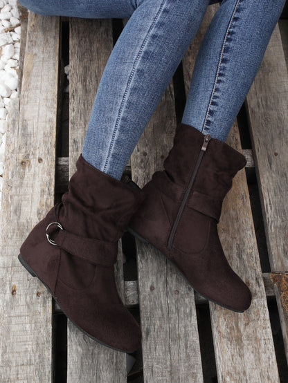 1.18inch Inner Height Increase Women's Short Boots with Flat Sole, Buckle Closure, Comfortable, Warm, and Lightweight, Women Shoes NovaCart