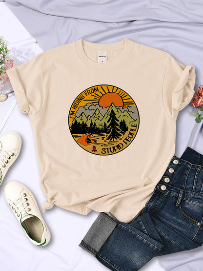 I'm Hiding From Stupid People Camping Scenery Women's Tops Hip-hop Fashion Street See size chart under “more details” The Fashion Celestial